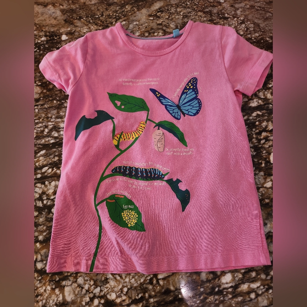Mini Boden Pink Butterfly & Caterpillar Graphic Tee